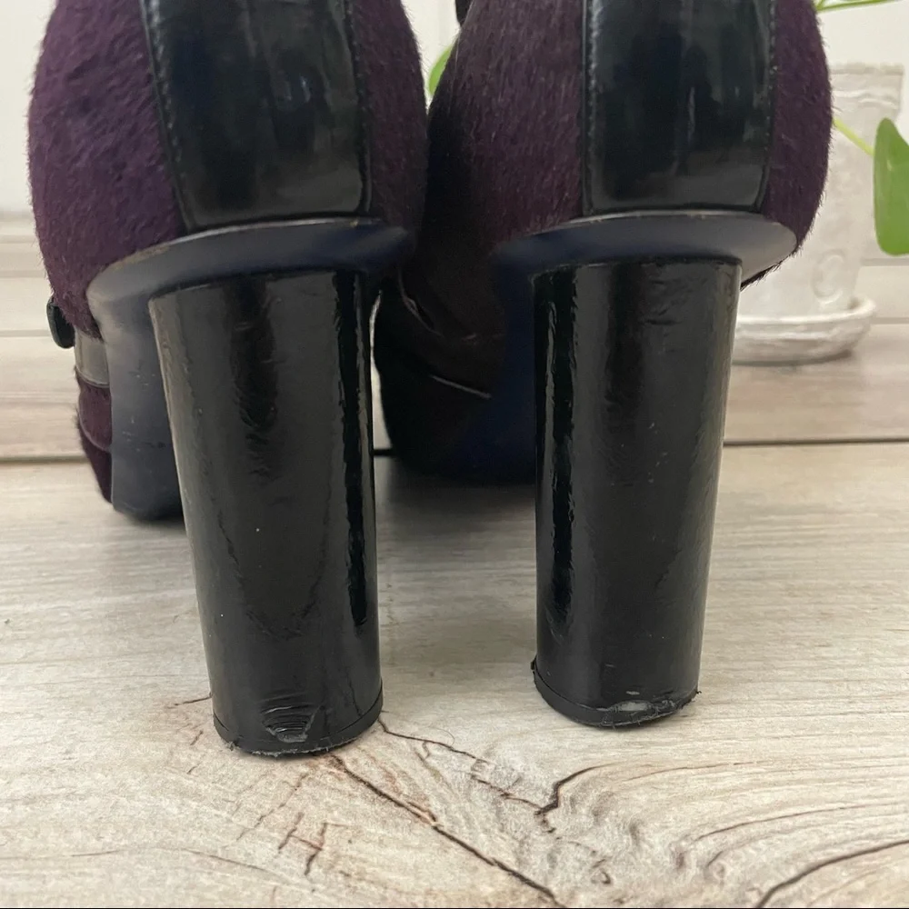 Sonia Rykiel Purple Fur Boots Women’s 8.5 Leather Buckle Block Heel‎